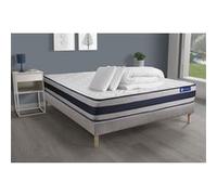 Pack Prêt A Dormir Matelas Ressorts Ensaches + Memoire De Forme Actiflex Ergo 200x200 + Sommier Kit Gris +2oreillers+Couette