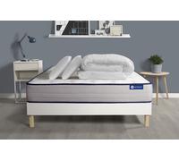 Pack Prêt A Dormir Matelas Ressorts Ensaches + Memoire De Forme Actiflex Form 160x200 + Sommier Kit Blanc +2oreillers+Couette