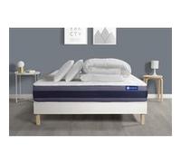 Pack Prêt A Dormir Matelas Ressorts Ensaches+Memoire De Forme Actiflex Morpho 140x190 + Sommier Kit Blanc +2oreillers+Couette