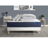 Pack Prêt A Dormir Matelas Ressorts Ensaches + Memoire De Forme Actiflex Sleep 160x200 + Sommier Kit Blanc +2oreillers+Couette