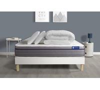 Pack Prêt A Dormir Matelas Ressorts Ensaches+Memoire De Forme Actiflex Zen 140x190 + Sommier Kit Blanc + 2 Oreillers +Couette