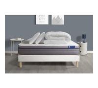 Pack prêt à dormir matelas Ressorts ensachés+Mémoire de forme ACTIFLEX ZEN 200x200 + sommier KIT blanc + 2 oreillers +couette