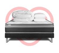 Pack lit complet - Matelas 200x200 cm + Sommier tapissier à lattes (en kit) + 2 oreillers + Couette - Vital Care