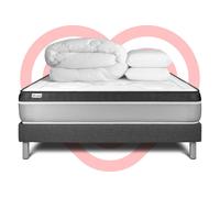 Pack lit complet 160x200 cm - Matelas + Sommier Gris (en kit) + 2 oreillers + Couette - Vital Ergo Gris