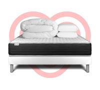Pack lit complet - Matelas 140x200 cm + Sommier tapissier à lattes (en kit) + 2 oreillers + Couette - Vitalmemo One