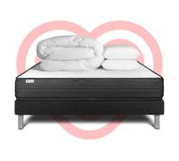 Pack lit complet - Matelas 140x200 cm + Sommier tapissier à lattes (en kit) + 2 oreillers + Couette - Vitalpower G