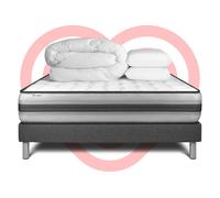 Pack lit complet - Matelas 160x200 cm + Sommier tapissier à lattes (en kit) + 2 oreillers + Couette - Vitalpower Recover
