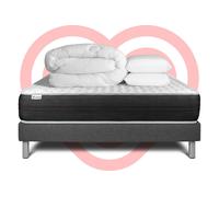 Pack lit complet - Matelas 200x200 cm + Sommier tapissier à lattes (en kit) + 2 oreillers + Couette - Vitalspring G