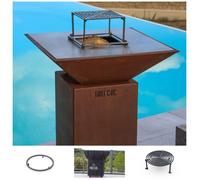 Pack Printemps Brasero Plancha Barbecue Auvergnat Corten Simple Cuve Carré 62x62x76 cm - Sans rangement bois - Un brasero carré au