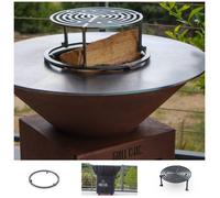 Pack Printemps Brasero Plancha Barbecue Auvergnat Rond Corten Simple Cuve 62x76cm - Sans rangement bois - Un brasero rond au style