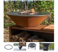 Pack Printemps Brasero Plancha Barbecue Traditionnel Double Cuve Acier Corten 83x90cm - L’esprit du feu de bois dans un format