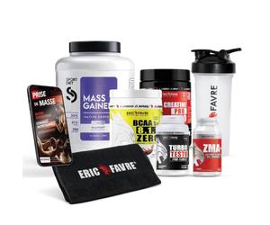 PACK PRISE DE MASSE - Kit Pro Expert - Mass Gainer + Créatine Pro Zero + Turbo Testo Pro Series + BCAA 8.1.1 ZERO Vegan + ZMA+ + Gourde/Serviette - Eric Favre