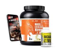 PACK PRISE DE MASSE STARTER - Kit Complet Mass Gainer XTREM Chocolat 750g + BCAA 10.1.1 Vegan 120 Comprimés + Shaker - Créatine - Musculation Débutant & Ectomorphe - Eric Favre