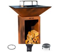 Pack Privilege Brasero Cevenol Acier Bois Carre 74 Imitation Corten Double Cuve - Avec rangement bois