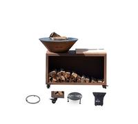 Pack Privilege Brasero Traditionnel Acier 103 Imitation Corten - Avec rangement bois