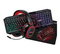 Pack Pro Gamer AMSTRAD Hunters 5 pièces: Clavier, Souris & Tapis, Casque & Adaptateur. Retro-éclairage RVB. AZERTY & USB