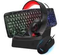 Pack Pro Gamer AMSTRAD WARRIORS 5 pièces: Clavier, Souris & tapis, Casque & adaptateur. Retro-éclairage RVB. AZERTY & USB