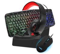 Pack Pro Gamer AMSTRAD Warriors 5 pièces: Clavier, Souris & Tapis, Casque & Adaptateur. Retro-éclairage RVB. AZERTY & USB