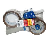 Pack promo dérouleur + 2 rouleaux adhésif - GEKO - 50 mm x 66 m - Blanc et marron - Plastique - Brillant