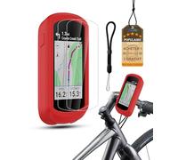 Pack Protection 4-en-1 pour Garmin Edge Explore 2 | powfix Coque Silicone Antichoc + 2 Films Écran HD + Dragonne | Kit Intégral Anti-Rayures & Intempéries pour Cyclisme, VTT, Gravel & Voyage,Rouge