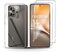 Pack Protection Complète Realme 14 5g : Coque Silicone Tpu Antidérapante + 2 Verres Trempés 9h Hd - Étui Antichoc Antirayures