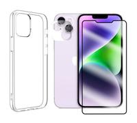 Pack protection écran & coque - YuanYuan - iPhone 14 Plus - Verre trempé bords noirs - Coque silicone transparente - Ultra-fin