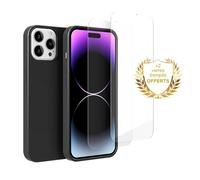 Pack protection - EVETANE - iPhone 14 Pro Max - Noir - Coque anti-choc toucher doux - 2 vitres verre trempé