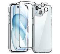 Pack Protection pour iPhone 15 avec Coque 2 Verres Trempés et 2 Films Caméra Transparent