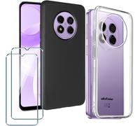 Pack Protection Ulefone Note 15 (6,22 Pouces) - 1 Coque Tpu Transparente + 1 Coque Silicone Noire + 2 Verres Trempés 9h, Bords Rehaussés, Découpes Précises, Ultra-Fin Anti-Rayures