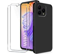 Pack Protection Wiko T60 ¿ Coque Silicone Souple Antichoc Noire + 2 Verres Trempés, Bords Surélevés Et Découpes Précises