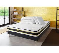 Pack prt dormir FLEXY 140 x 190 cm Sommier Kit NOIR - 22cm - Ressorts ensachs et mmoire de forme - Ferme - Soutien Ferme