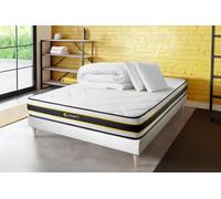 Pack prt dormir FLEXY 140 x 200 cm Sommier Kit BLANC - 22cm - Ressorts ensachs et mmoire de forme - Ferme - Soutien Ferme