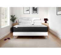 Pack prt dormir VITALMEMO ONE 140 x 190 cm sommier Kit blanc - 24cm - Mousse polyurthane mmoire de forme - Enveloppant - Sommier kit Blanc - Avec couette et oreillers