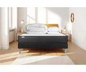 Pack prt dormir VITALPOWER 140 x 200 cm sommier Kit noir - 20cm - Mousse polyurthane mmoire de forme - Tonique - Sommier kit Noir - Avec couette et oreillers