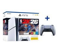 Pack PS5 Standard : Console PlayStation 5 (modèle Slim) + NBA 2K26 (code dans la boite) + 2ème Manette DualSense - Sterling Silver