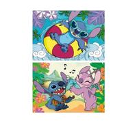 Pack Puzzles 2 x 100 Pieces Stitch et Angel Joue de la Musique et sur l'eau - Set Puzzle Enfant avec Carte Tigre