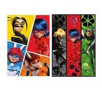 Pack puzzles miraculous - ladybug et ses amis super heros 2 x 100 pieces - fille garcon - set puzzle dessin anime + carte