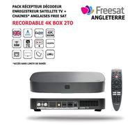 Pack Récepteur Décodeur Enregistreur Satellite 4K TV Box 2To + Chaines Anglaises FREESAT 106 Chaines, HD, Nationales Internationales