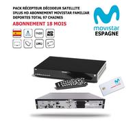 Pack Récepteur Décodeur Satellite iPlus HD + Abonnement TV Espagnol Movistar Familiar Deportes Total 18 mois 97 Chaînes