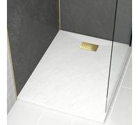 Pack Receveur Blanc Effet Pierre 90x120 cm et Grille décor Linéaire Or Doré Brossé