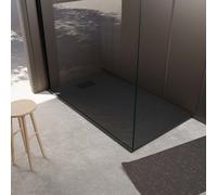 Pack Receveur Noir Effet Pierre 90x120 cm et Grille décor Perforée Noire Mate