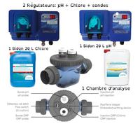 Pack Régulateur pH + Chlore ASTRALPOOL + chambre analyse + 1 Bidon 20 L Chlore + 1 Bidon pH- 20 L BAYROL