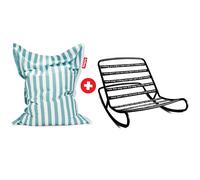 Pack Rocking Chair Rock 'n Roll Noir + Pouf Original Outdoor Rayures Turquoises
