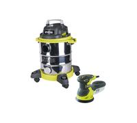 Pack RYOBI Aspirateur eau et poussière - 1250W - 20L - RVC-1220I-G - Ponceuse excentrique électrique - 300W - 125mm - ROS300