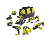 Pack RYOBI complet 5 outils - 2 batteries 2.0Ah et 4.0Ah - 1 chargeur - R18CK5A