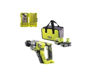 Pack RYOBI - Marteau perforateur R18SDS-125S - 18V One+ - 1 batterie 2.5Ah - 1 chargeur - Coffret empilage 8 forets SDSPLUS RAK08SDS2