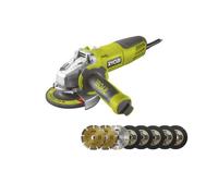 Pack RYOBI Meuleuse d'angle 800W 125mm - 8 disques diamants et à tronçonner