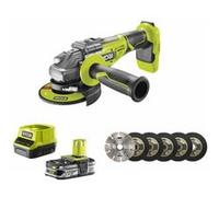 Pack RYOBI Meuleuse d'angle brushless 18V OnePlus R18AG7-0 - 1 Batterie 2.5Ah - 1 Chargeur rapide - kit 6 disque 125 mm
