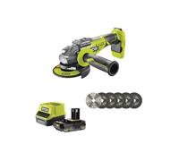 Pack RYOBI Meuleuse d'angle brushless R18AG7-0 - 18V One+ - 1 batterie 2.0Ah - 1 chargeur rapide RC18120-120 - Kit 6 disque 125 mm