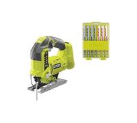 Pack RYOBI - Scie sauteuse pendulaire R18JS-0-18 V One+ - Sans batterie ni chargeur - Coffret 10 lames 102 mm bois - plastique - bimétal RAK10JSB